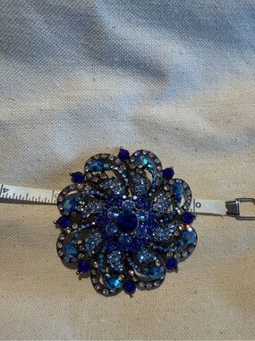3” Blue Crystal Floral Statement Brooch